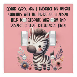 Woodland Zebra Kids Christian Prayer on Pink   Light Switch Cover