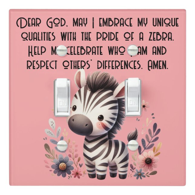 Woodland Zebra Kids Christian Prayer on Pink | Light Switch Cover (In Situ)