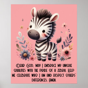 Woodland Zebra Kids Christian Prayer on Pink Poster