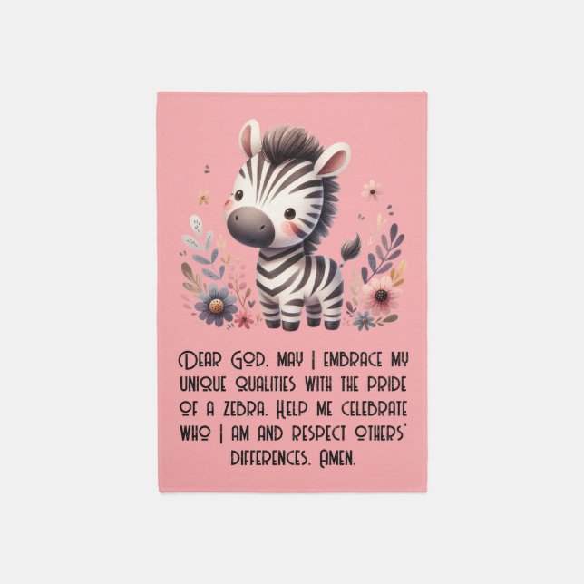 Woodland Zebra Kids Christian Prayer on Pink | Rug (Front (Vertical))