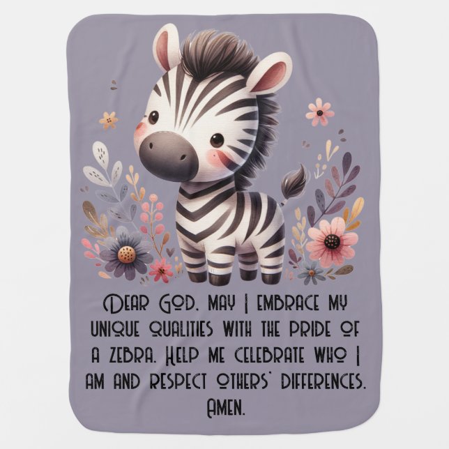 Woodland Zebra Kids Christian Prayer on Purple | Baby Blanket (Front)