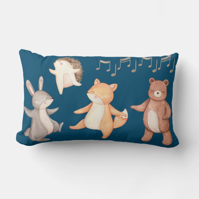 Woodlands Animals Dancing Forest Picnic Lumbar Pillow (Front)