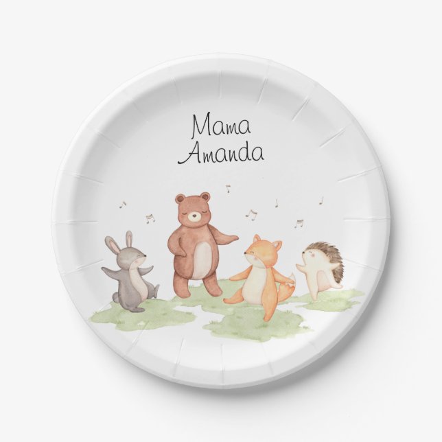 Woodlands Animals Dancing Forest Picnic Paper Plates (Front)