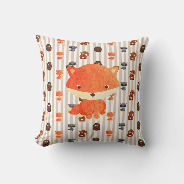 Woodlands Animals Fox Throw Pillow (Front)