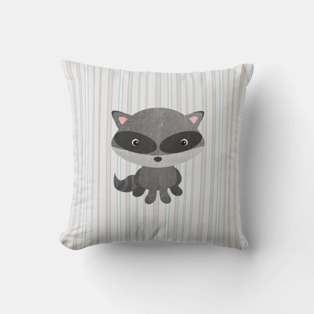 Woodlands Animals Raccoon Throw Pillow (Front)