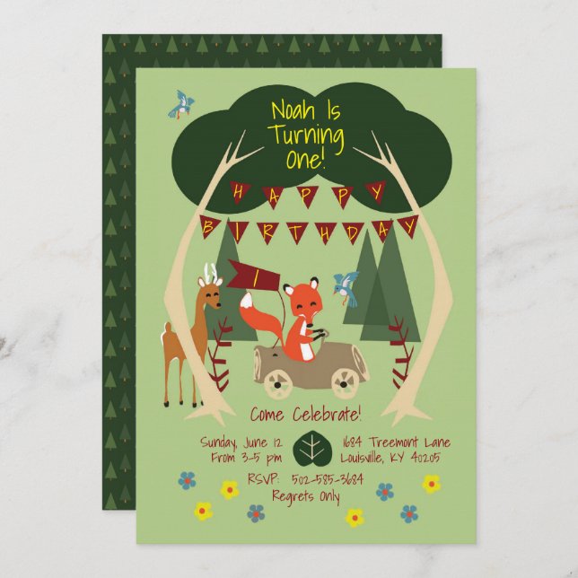 Woodlands Birthday Party Invitation (Front/Back)