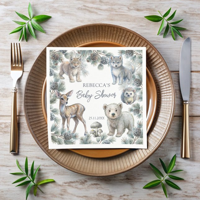Woodlands cute baby animals baby shower customized napkins (Woodlands baby shower cute baby animals customized monogrammed napkins personalized table decor)