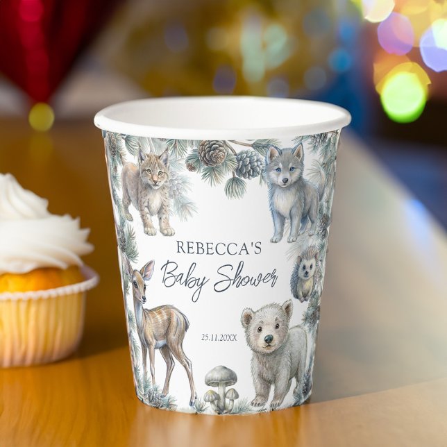Woodlands cute baby animals baby shower customized paper cups (Woodlands cute baby animals baby shower customized paper cups personalized tableware )
