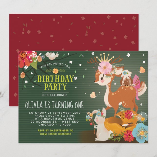 Woodlands Enchanted Forest Birthday Invitation (Front/Back)
