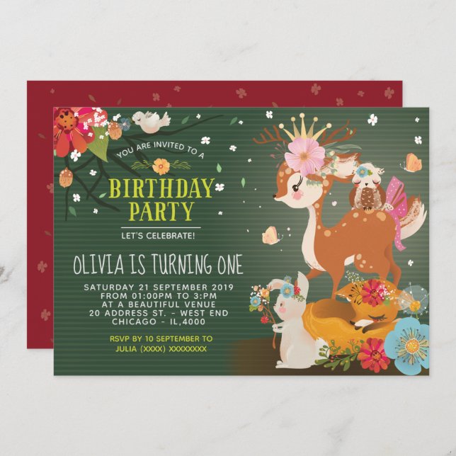 Woodlands Enchanted Forest Birthday Invitation (Front/Back)