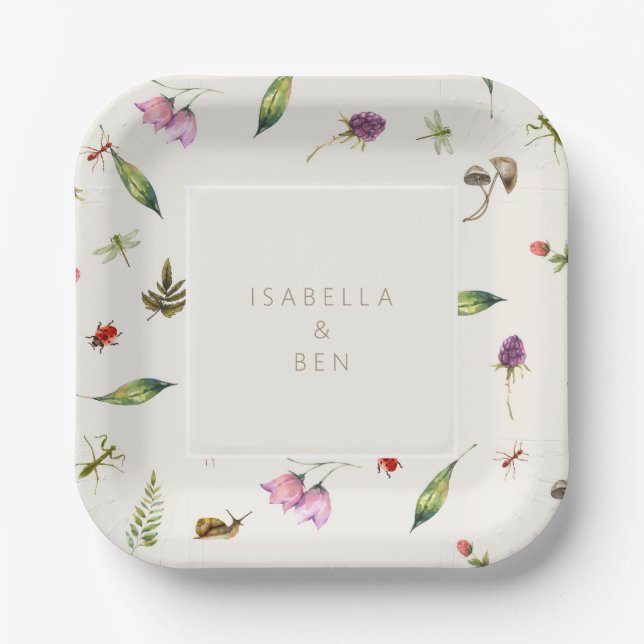 Woodlands Floral Wedding Greenery  Paper Plates (Front)
