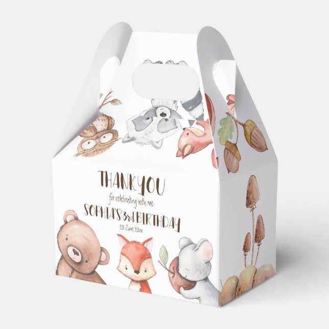 Woodlands forest animals birthday personalized favor boxes (Front Side)