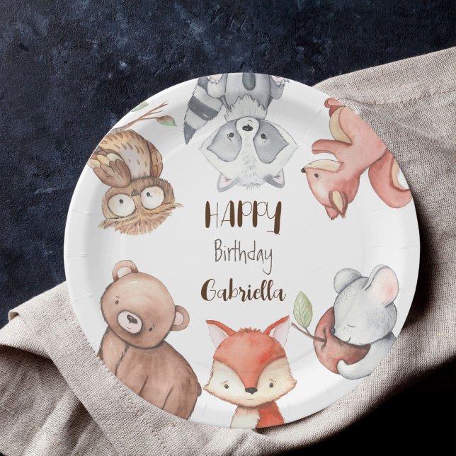 Woodlands forest animals birthday personalized paper plates (Creator Uploaded)