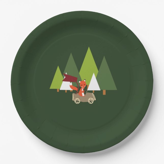 Woodlands forest fox party baby shower plates (Front)