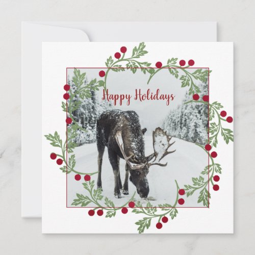 Woodlands Moose Winter Snow Happy Holidays Holiday Card