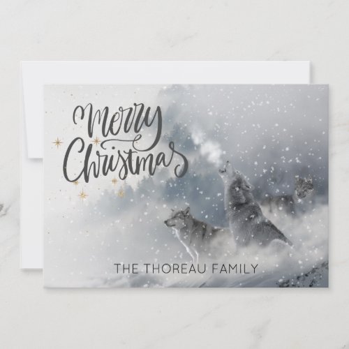 Woodlands Wolves Howl Winter Snow Merry Christmas Holiday Card