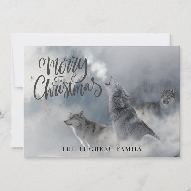 Woodlands Wolves Winter Merry Christmas  Holiday Card (Front)