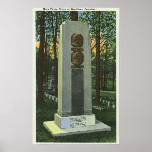 Woodlawn Cemetery Mark Twain Gravestone Scene Poster