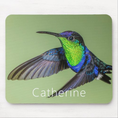 Woodnymph Hummingbird in Flight Personalized Name Mouse Pad