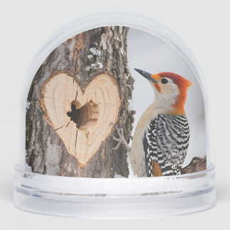 Woodpecker Beside Heart-Shaped Tree Hole Snow Globe