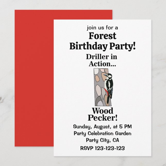 Woodpecker Bird Funny Birthday Party Invitation (Front/Back)