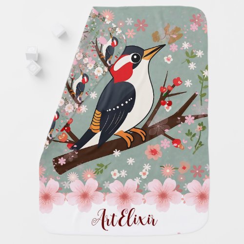 Woodpecker Floral Print Baby Blanket