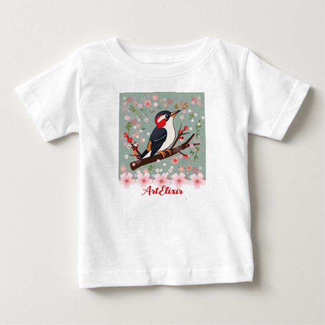 Woodpecker Floral Print  Baby T-Shirt (Front)