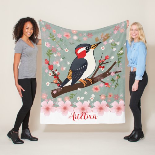 Woodpecker Floral Print  Fleece Blanket
