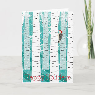 Woodpecker in a Snowy Stand of Birches Holiday Card