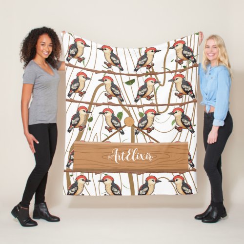 Woodpecker Lovers Print  Fleece Blanket