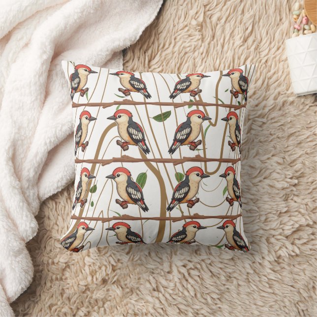 Woodpecker Lovers Print  Throw Pillow (Blanket)