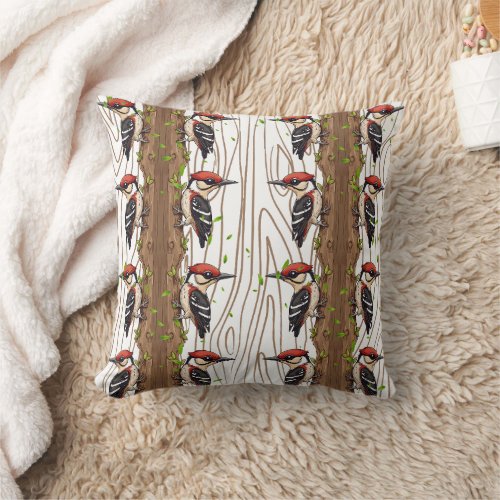 Woodpecker Pecking Pattern Throw Pillow