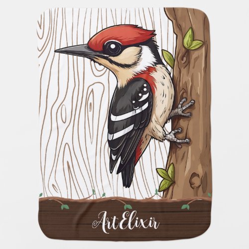 Woodpecker Pecking Print Baby Blanket