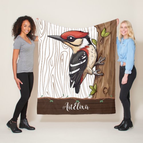 Woodpecker Pecking Print  Fleece Blanket