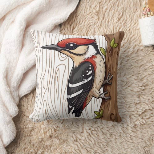 Woodpecker Pecking Print  Throw Pillow