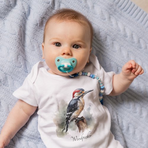 woodpecker sitting on a pole customizable baby bodysuit