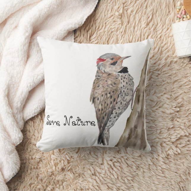 Woodpecker watercolor Throw Pillow (Blanket)