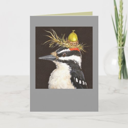 woodpecker with acorn hat card