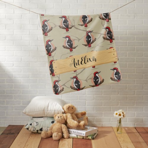 Woodpecker Wood Print Baby Blanket