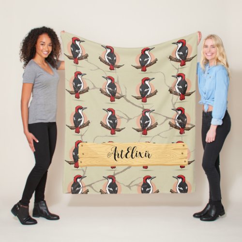 Woodpecker Wood Print Fleece Blanket