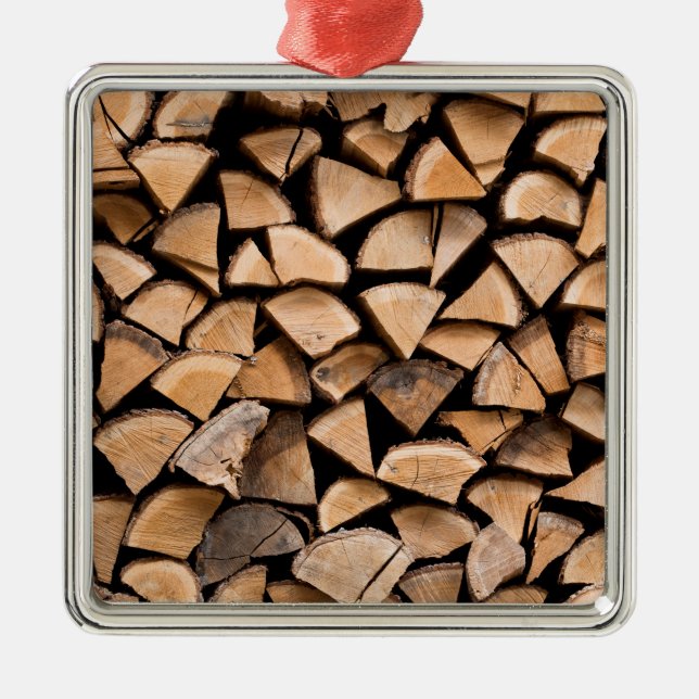Woodpile background metal ornament (Front)