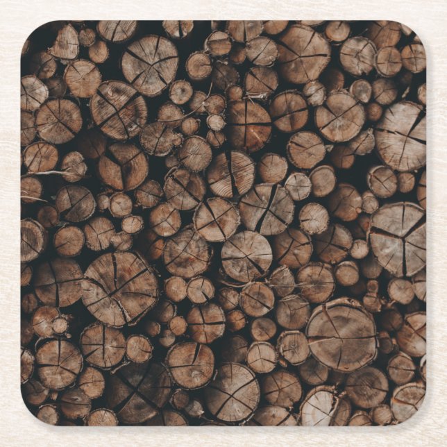 Woodpile Square Paper Coaster (Front)