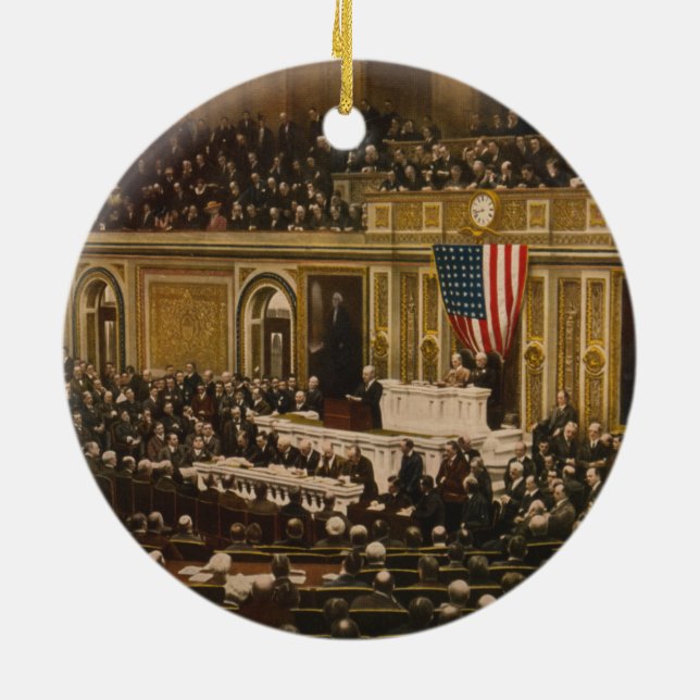 Woodrow Wilson asking Congress to Declare War Ceramic Ornament (Back)