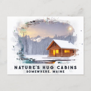 *~* Woods Cabin Lights AP49 Snowy Painting Dusk Postcard