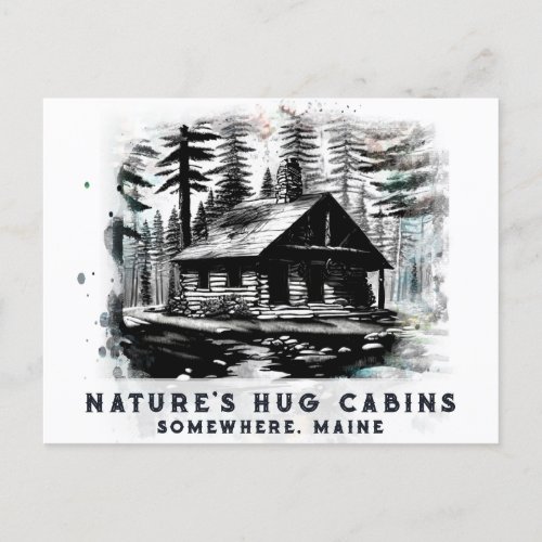  Woods Cabin Sketched Art  AP49  Black White Postcard