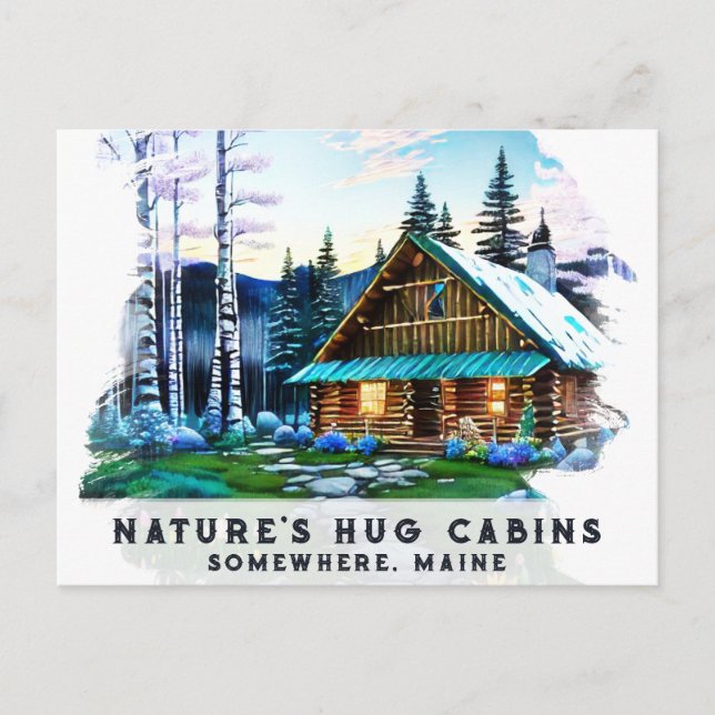 *~* Woods Cabin Stream AP49 Snowy Painting Postcard (Front)