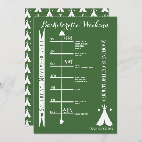 Woods Camp Bachelorette Weekend Getaway Itinerary Invitation