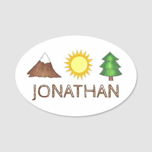 Woods Camping Tree Sunshine Mountain Camp Hiking Name Tag