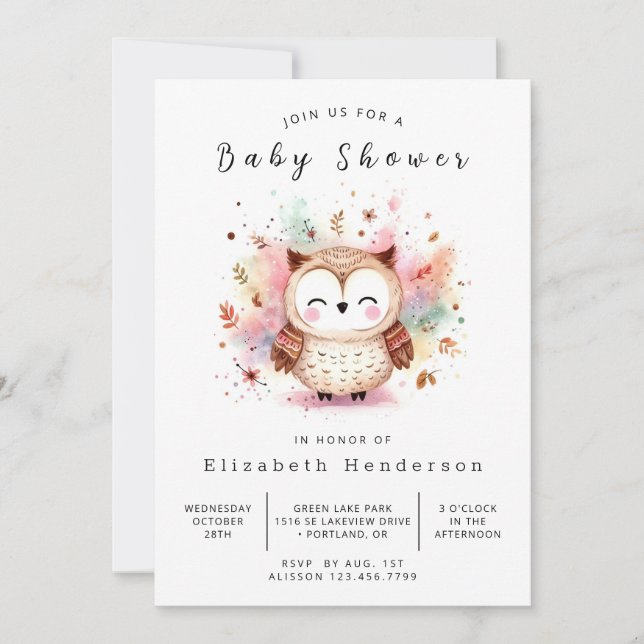 Woods Digital Owl Baby Shower Invitation (Front)