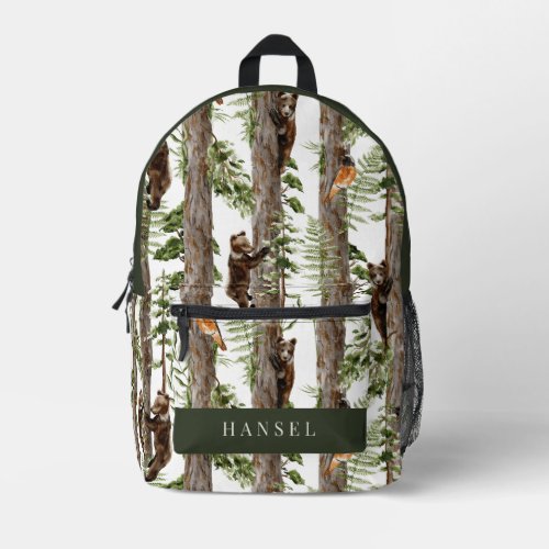 Woods Forest Bear Bullfinch Printed Backpack